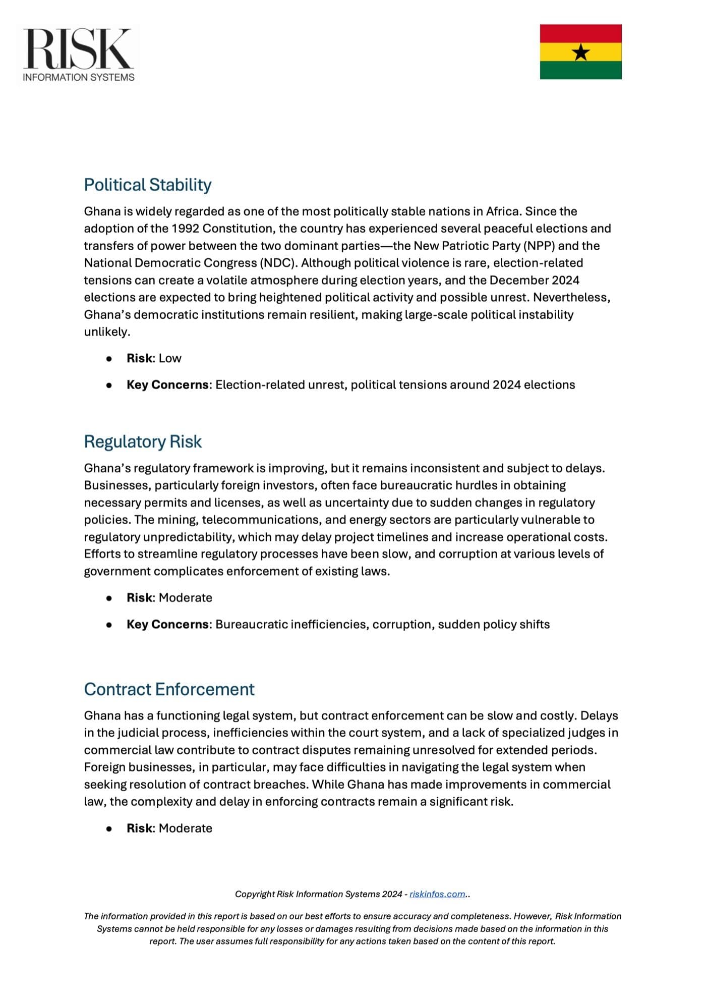 A page from the Ghana country risk report